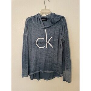 Calvin Klein Women's Long Sleeve With a Hoodie Shirt Size Large Blue Lightweight